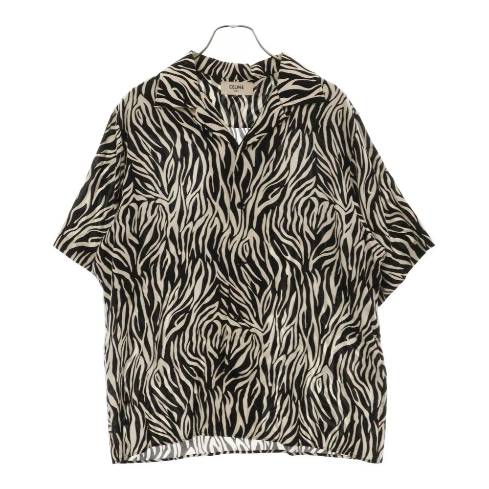 CELINE(セリーヌ) 20SS ゼブラ柄 オープンカラー半袖シャツ レディース ブラック/ホワイト 2C036843H