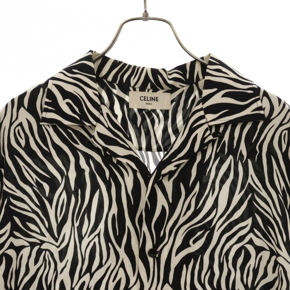 CELINE(セリーヌ) 20SS ゼブラ柄 オープンカラー半袖シャツ レディース ブラック/ホワイト 2C036843H