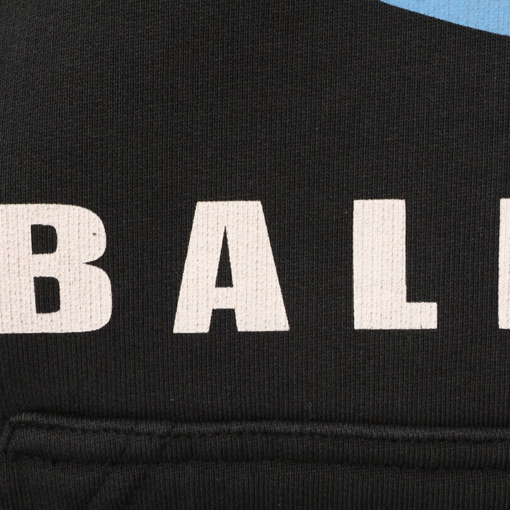 BALENCIAGA(バレンシアガ) 24AW Cropped Hoodie フロントプリントロゴ クロップドパーカー レディース ブラック/ブルー 783397 TRVC3