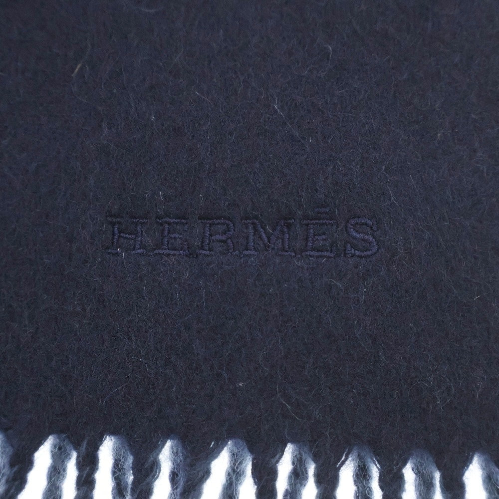 HERMES(エルメス) レクトヴェルソ ロゴ刺繍 マフラー ネイビー/ブルー