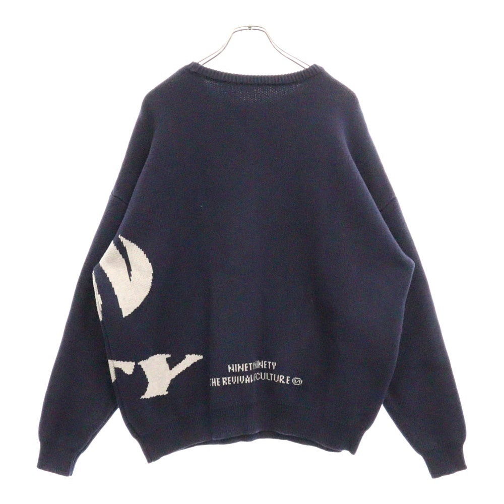 9090(ナインティナインティ) Big Heisei Logo Crewneck Knit 平成ロゴ クルーネック ニット ネイビー NN1611