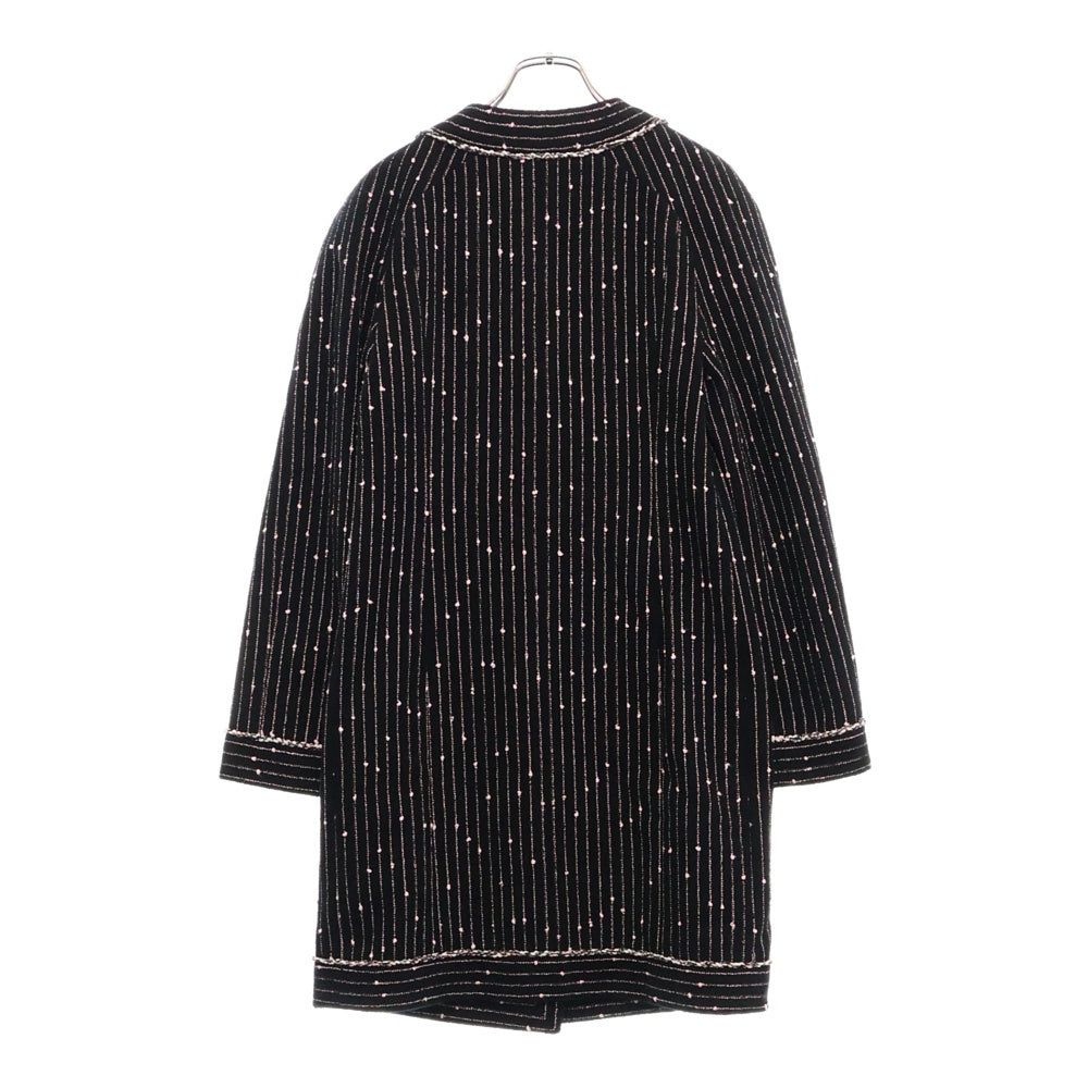 CHANEL(シャネル) ココマークボタン ストライプ ノーカラーツイードジャケット レディース ブラック/ピンク NM434