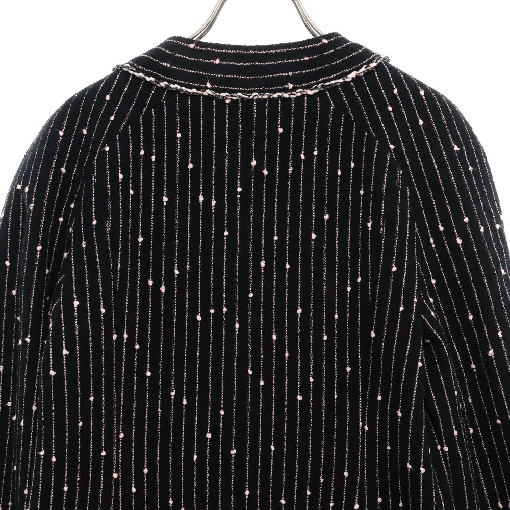 CHANEL(シャネル) ココマークボタン ストライプ ノーカラーツイードジャケット レディース ブラック/ピンク NM434