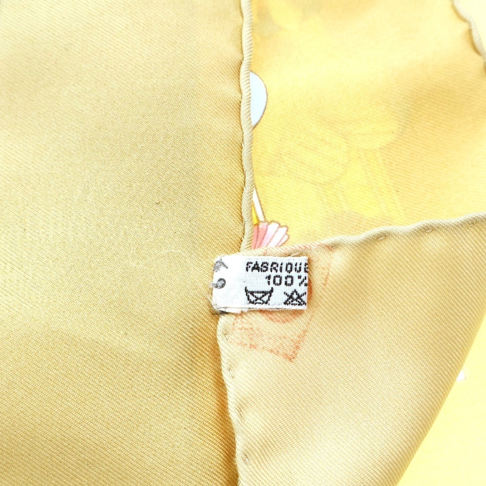 HERMES(エルメス) カレ90 Jeux de paille 花柄プリント 大判スカーフ イエロー