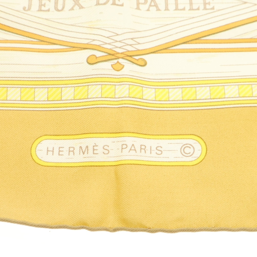 HERMES(エルメス) カレ90 Jeux de paille 花柄プリント 大判スカーフ イエロー