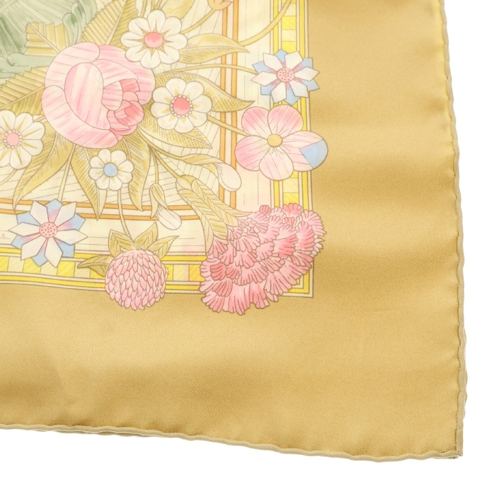 HERMES(エルメス) カレ90 Jeux de paille 花柄プリント 大判スカーフ イエロー