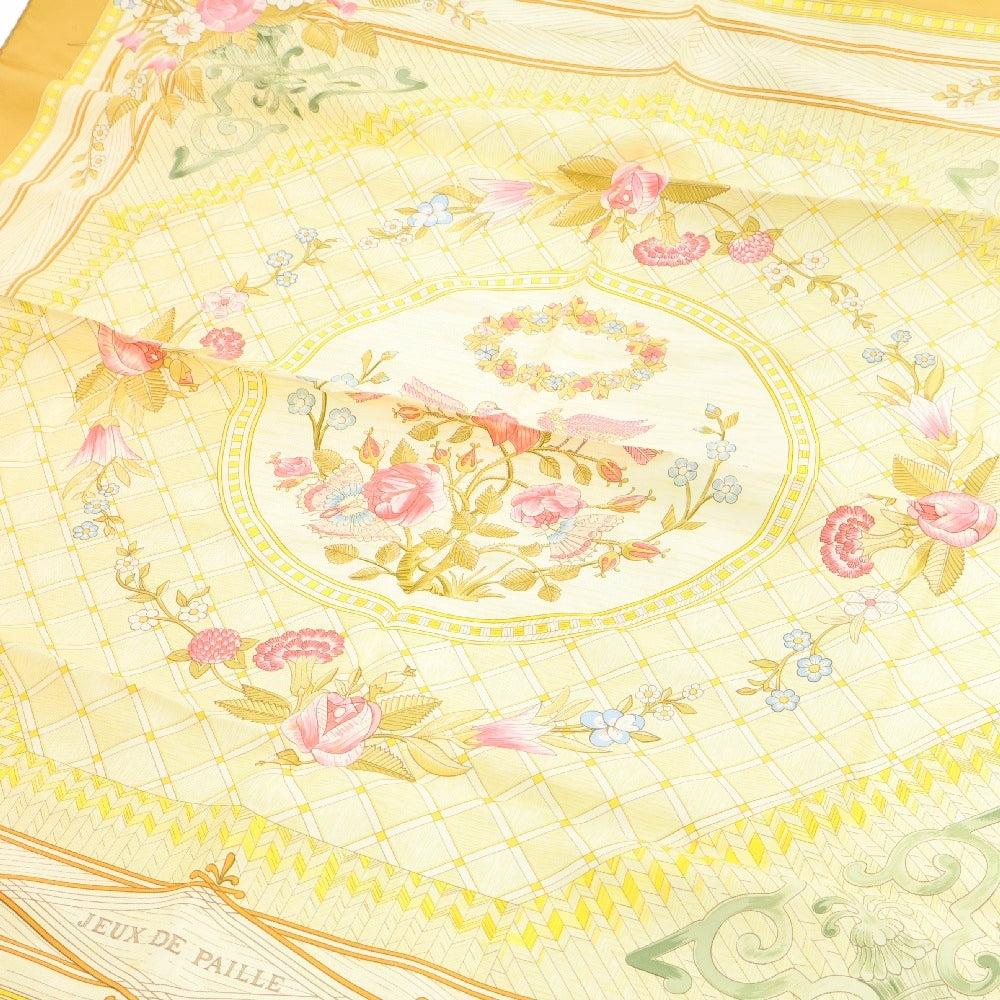HERMES(エルメス) カレ90 Jeux de paille 花柄プリント 大判スカーフ イエロー
