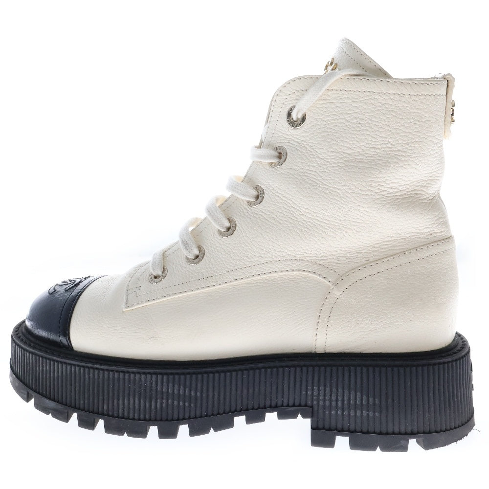 CHANEL(シャネル) CC LACE UP BOOT ココマーク レースアップ ブーツ ホワイト レディース G45124