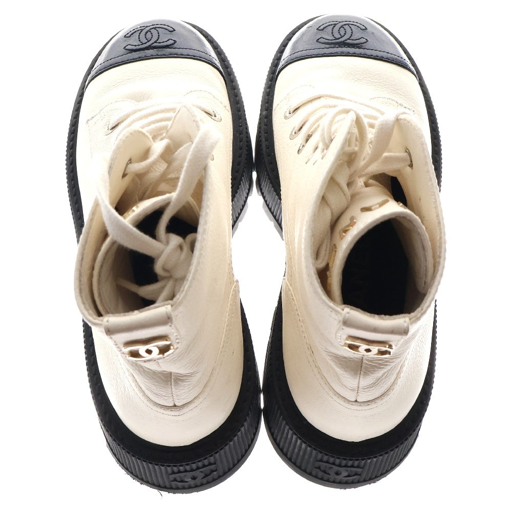 CHANEL(シャネル) CC LACE UP BOOT ココマーク レースアップ ブーツ ホワイト レディース G45124