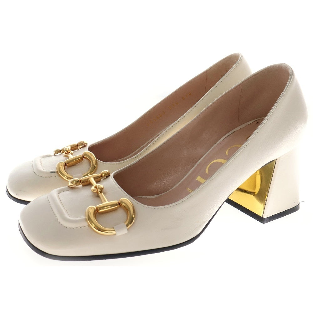 GUCCI(グッチ) レザー ホースビット ミッドヒールパンプス レディース ホワイト