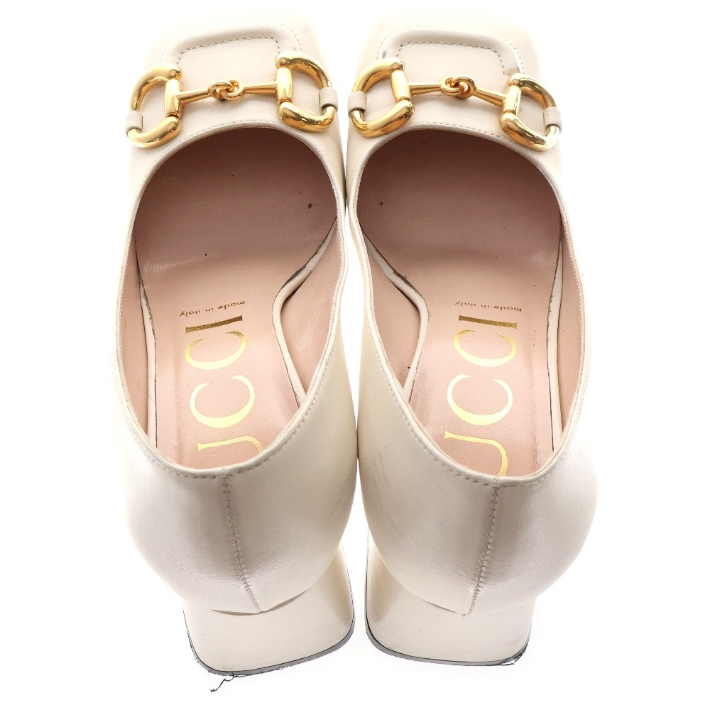 GUCCI(グッチ) レザー ホースビット ミッドヒールパンプス レディース ホワイト