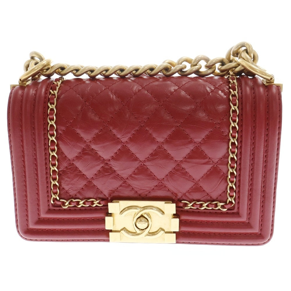 CHANEL(シャネル) ボーイシャネル ココマーク カーフスキン チェーンショルダーバッグ レッド