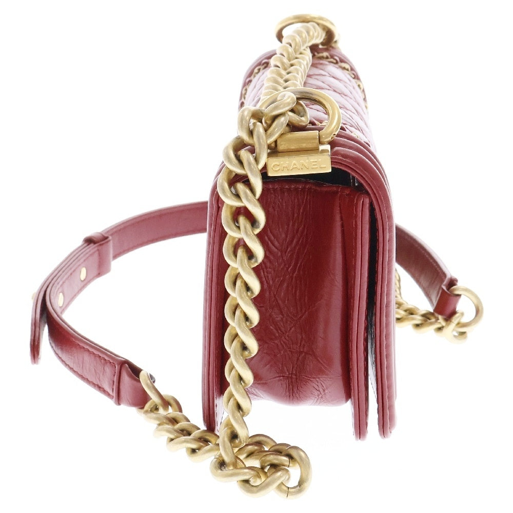 CHANEL(シャネル) ボーイシャネル ココマーク カーフスキン チェーンショルダーバッグ レッド