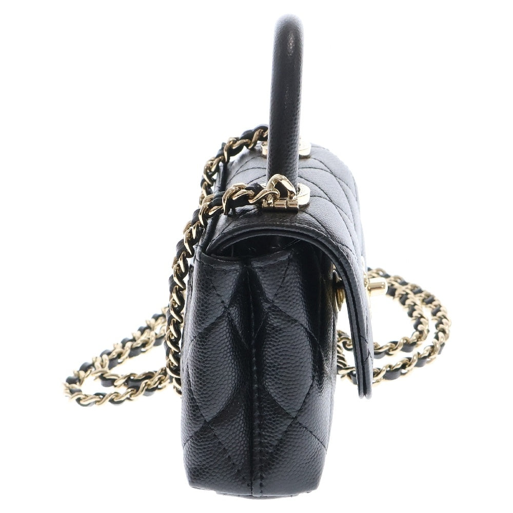 CHANEL(シャネル) マトラッセ ココマーク キャビアスキン 2WAY トップハンドル チェーンショルダーバッグ ブラック