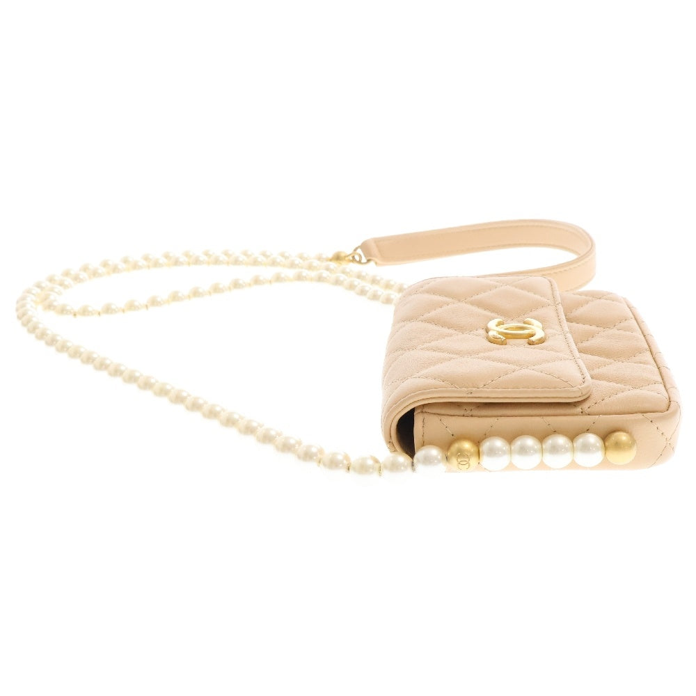 CHANEL(シャネル) ミニミニマトラッセ ココマーク ラムスキン パールチェーンショルダーバッグ レディース アイボリー AP2185