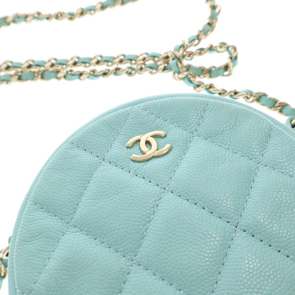 CHANEL(シャネル) マトラッセ キャビアスキン ラウンド チェーンポーチ ショルダーバッグ レディース ライトグリーン