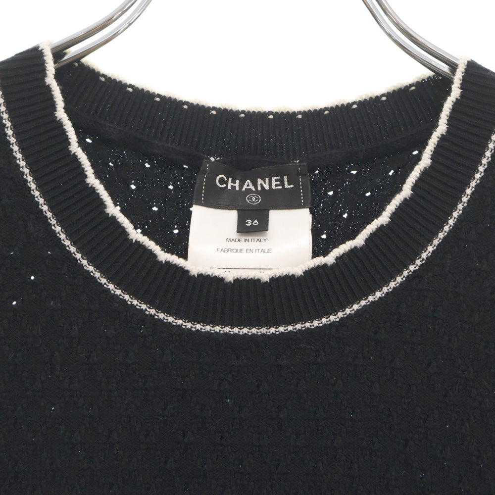 CHANEL(シャネル) No.5 ロゴ ビーズ スパンコール コットンTシャツ レディース ブラック P74144K10654
