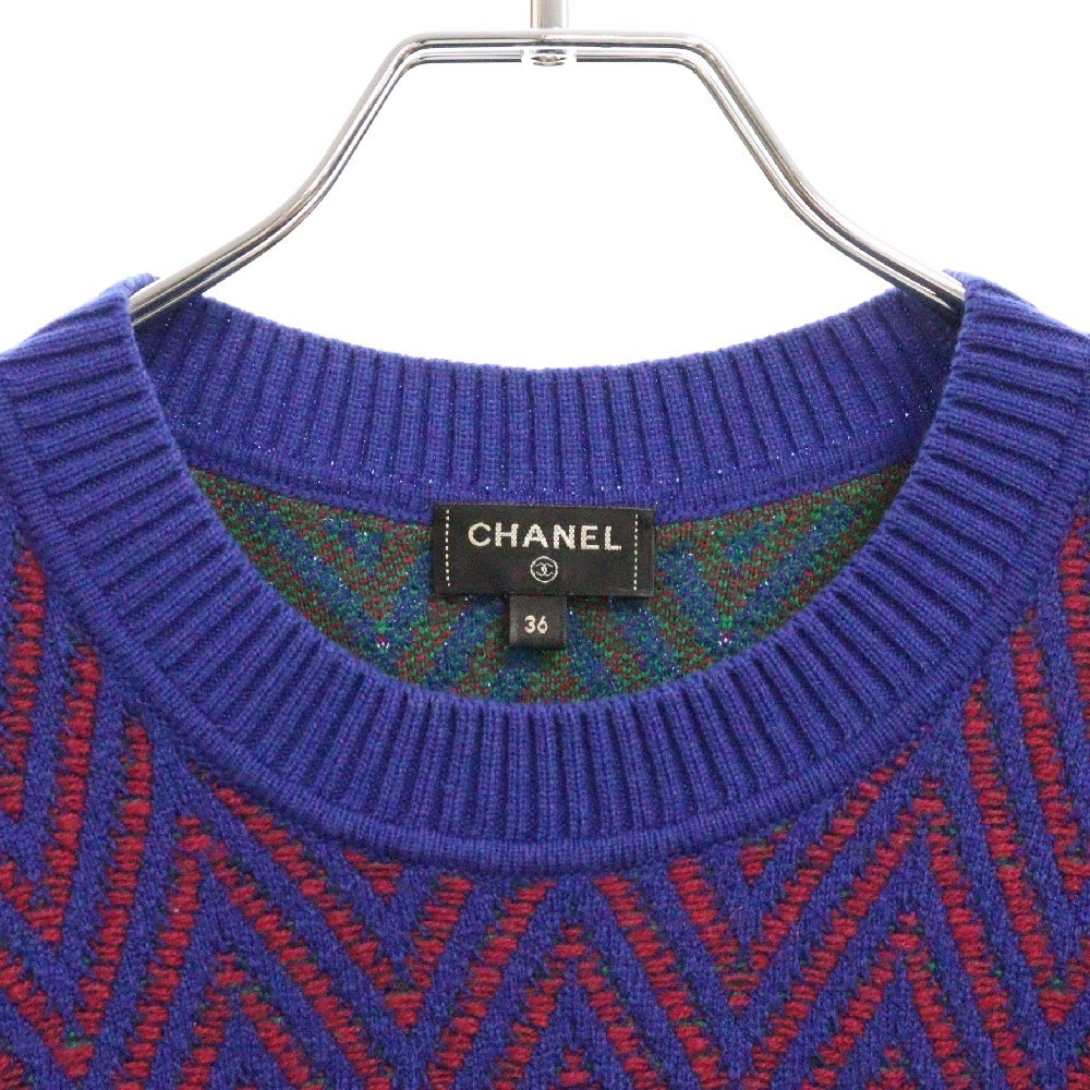 CHANEL(シャネル) ココマークロゴ 総柄長袖ニットワンピース レディース パープル/レッド P71619K10290