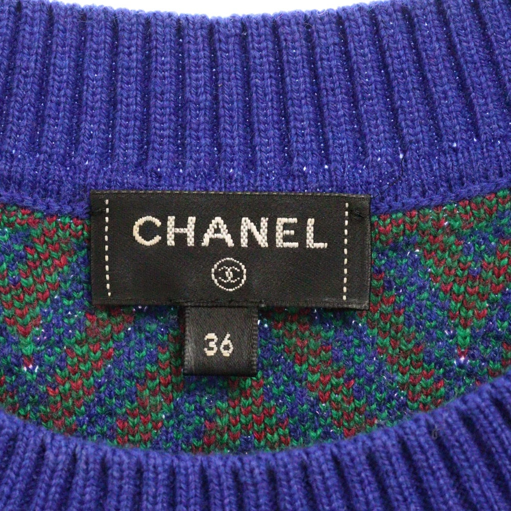 CHANEL(シャネル) ココマークロゴ 総柄長袖ニットワンピース レディース パープル/レッド P71619K10290