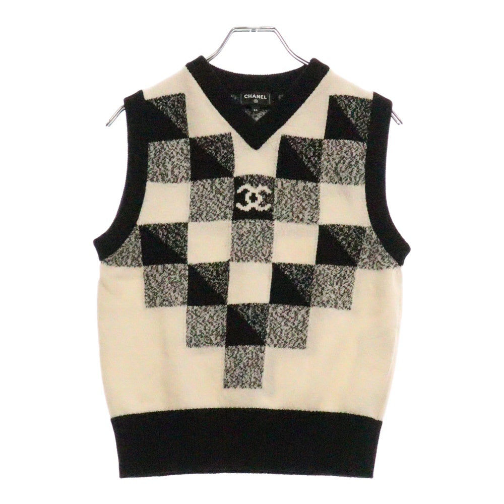 CHANEL(シャネル) ココボタン カシミヤ ニットベスト レディース ブラック/ホワイト P73215K10523