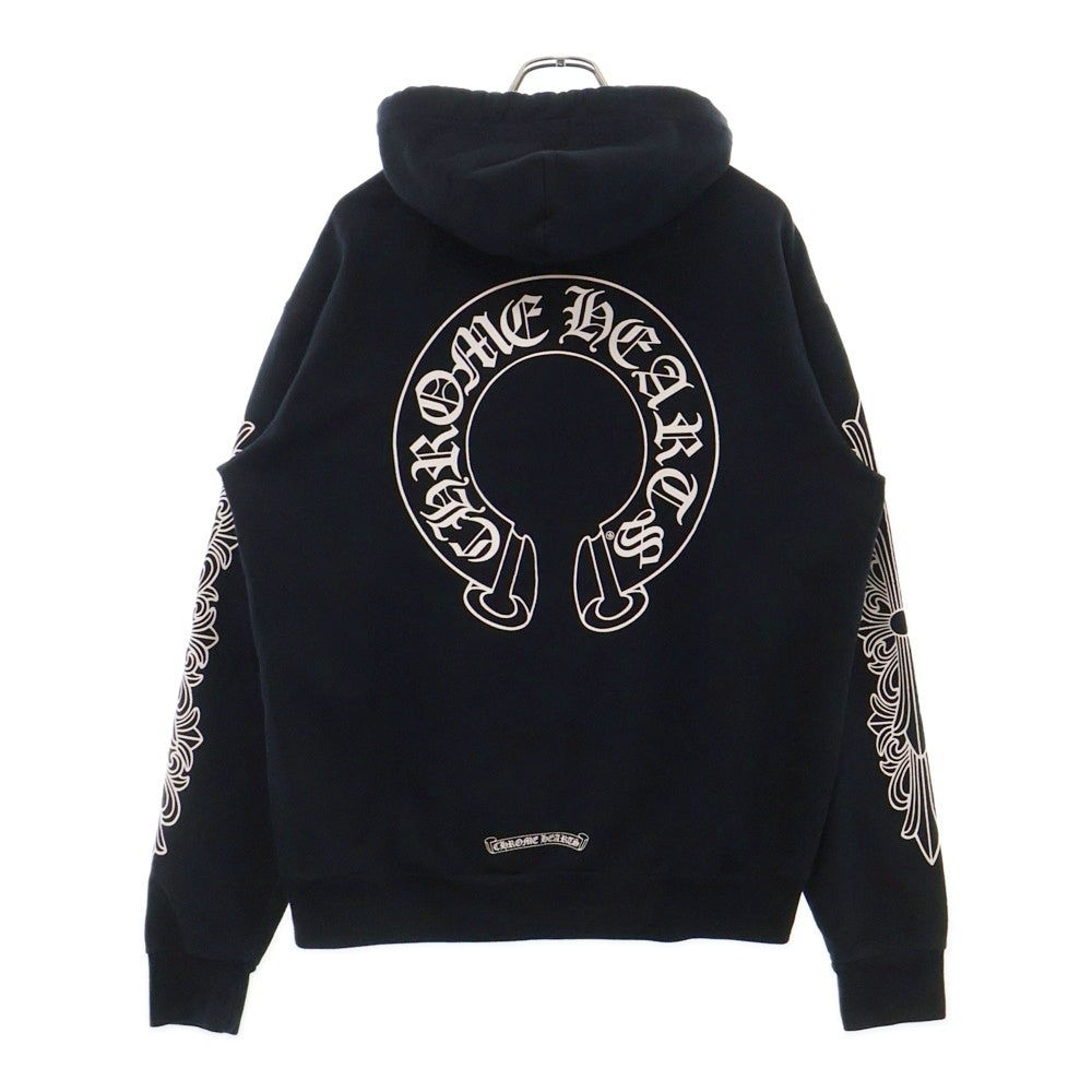 CHROME HEARTS(クロムハーツ) SWTSHRT PLVR 袖フローラルバックホースシュープリント プルオーバーパーカー ネイビー