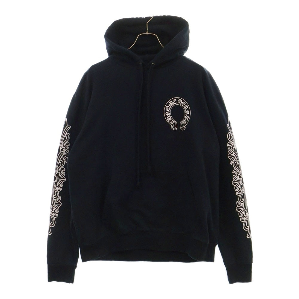 CHROME HEARTS(クロムハーツ) SWTSHRT PLVR 袖フローラルバックホースシュープリント プルオーバーパーカー ネイビー