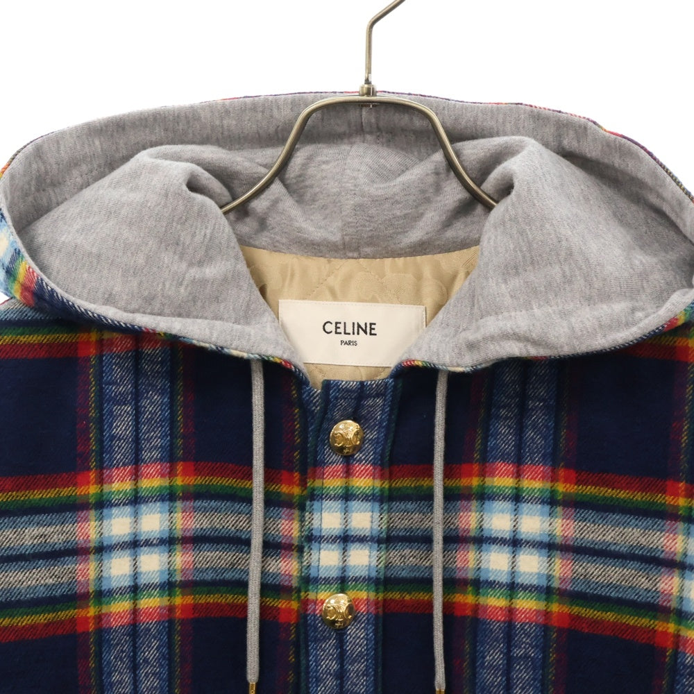 CELINE(セリーヌ) ジャケット キルティングチェック オーバーシャツ ドロップショルダー レディース 2W16B029X.07MR ブルー