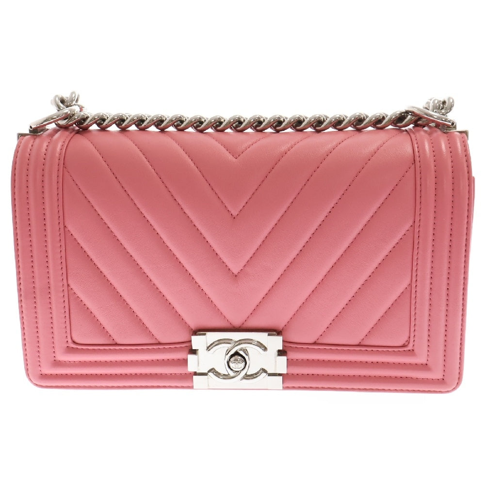 CHANEL(シャネル) ボーイシャネル チェーンショルダーバッグ Vステッチ シェブロン カーフスキン レディース A67086 ピンク