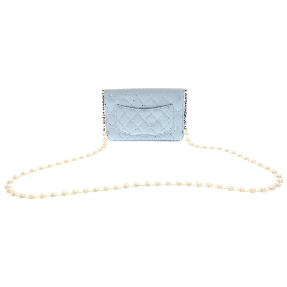 CHANEL(シャネル) マトラッセ ラムスキン チェーンウォレット パール ライトブルー ゴールド金具 レディース AP2579 ライトブルー