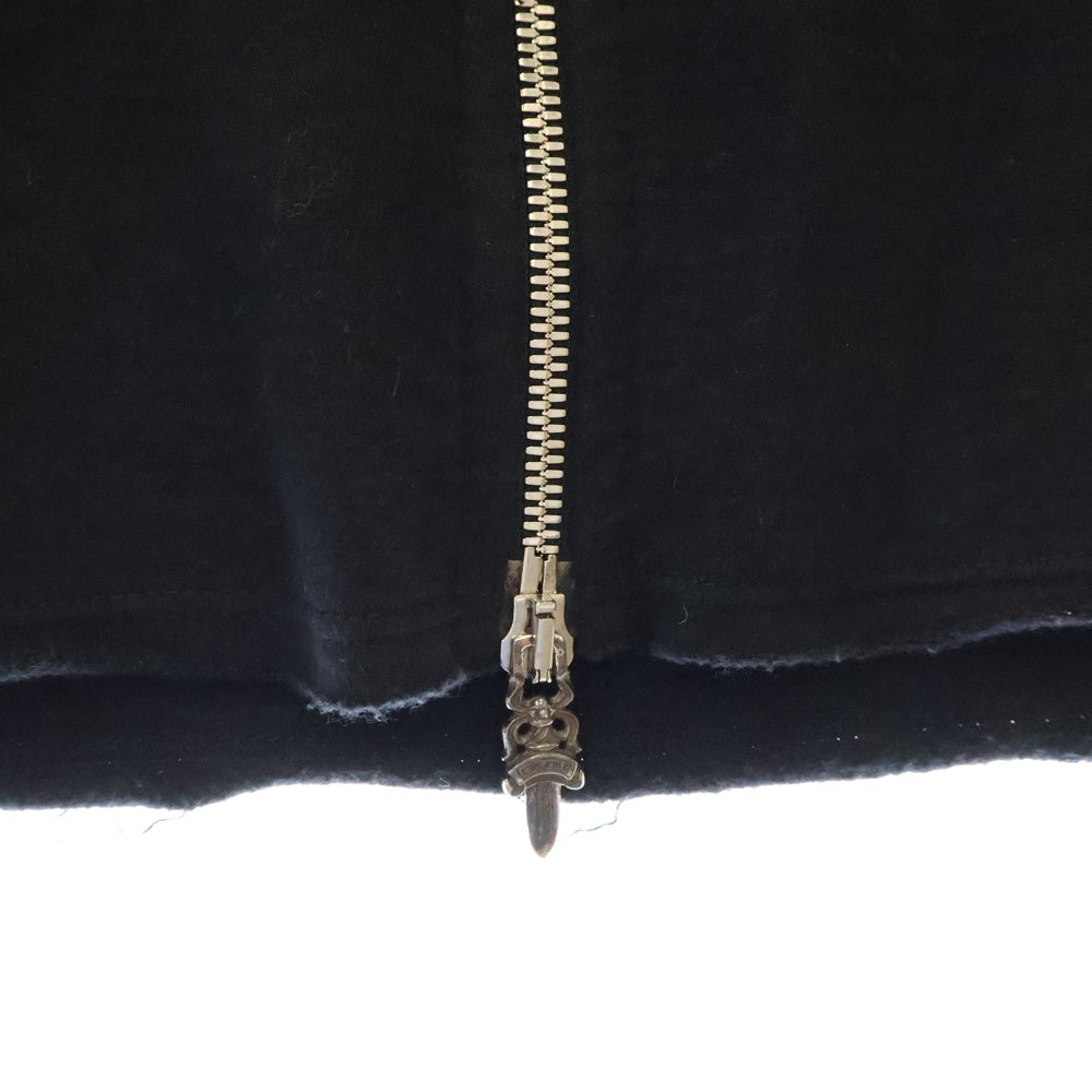 CHROME HEARTS(クロムハーツ) ×Bella Hadid BELLA HD PLVR SHT ×ベラハディッド イニシャルパッチロゴ ダガージップ レザー切り替えロング丈パーカー フーディー レディース ブラック