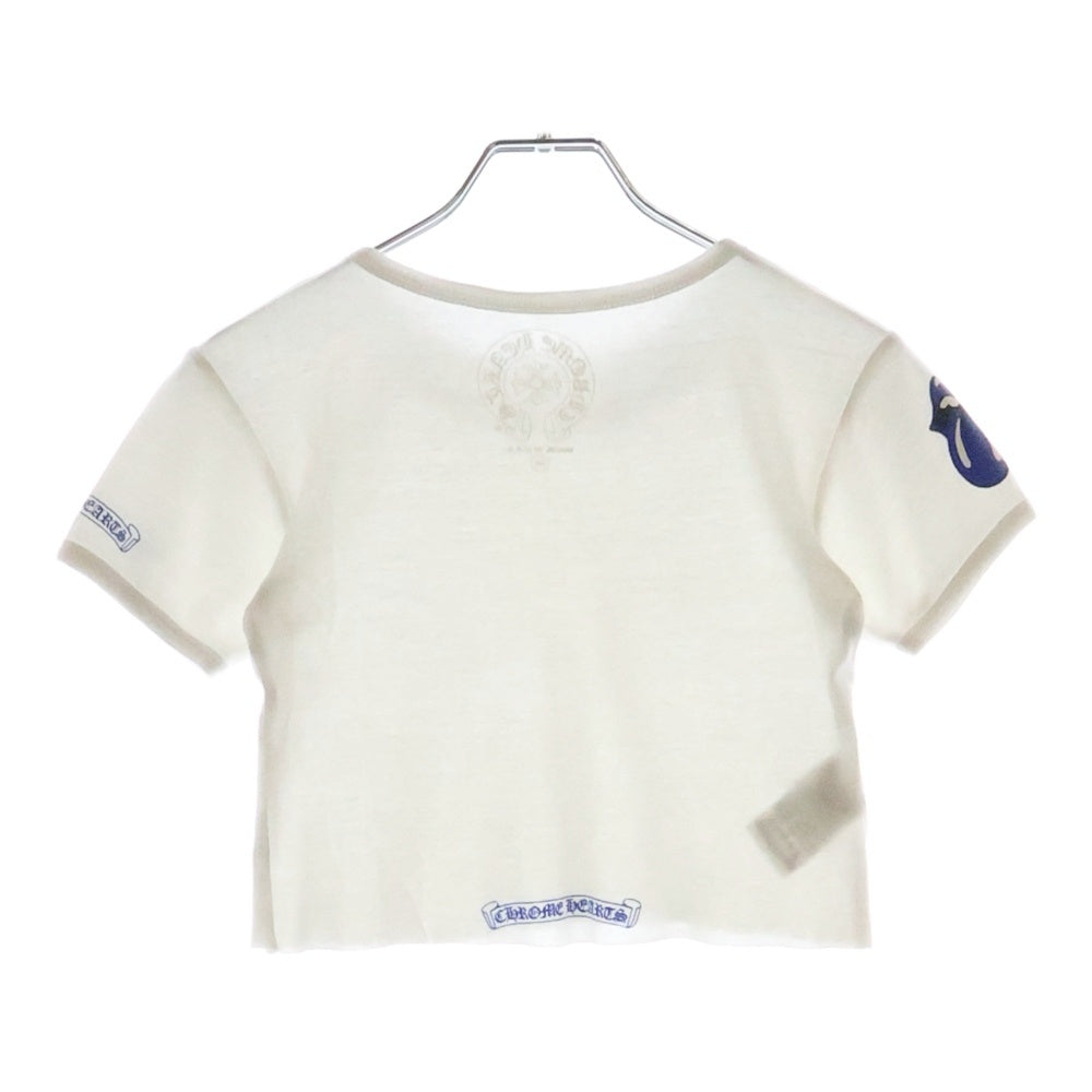 CHROME HEARTS(クロムハーツ) Rolling Stones Lip&Tongue Neck Rogo S/S Te リップ&タン ネックロゴ ショートスリーブTシャツ クロップド丈 レディース ホワイト/ブルー