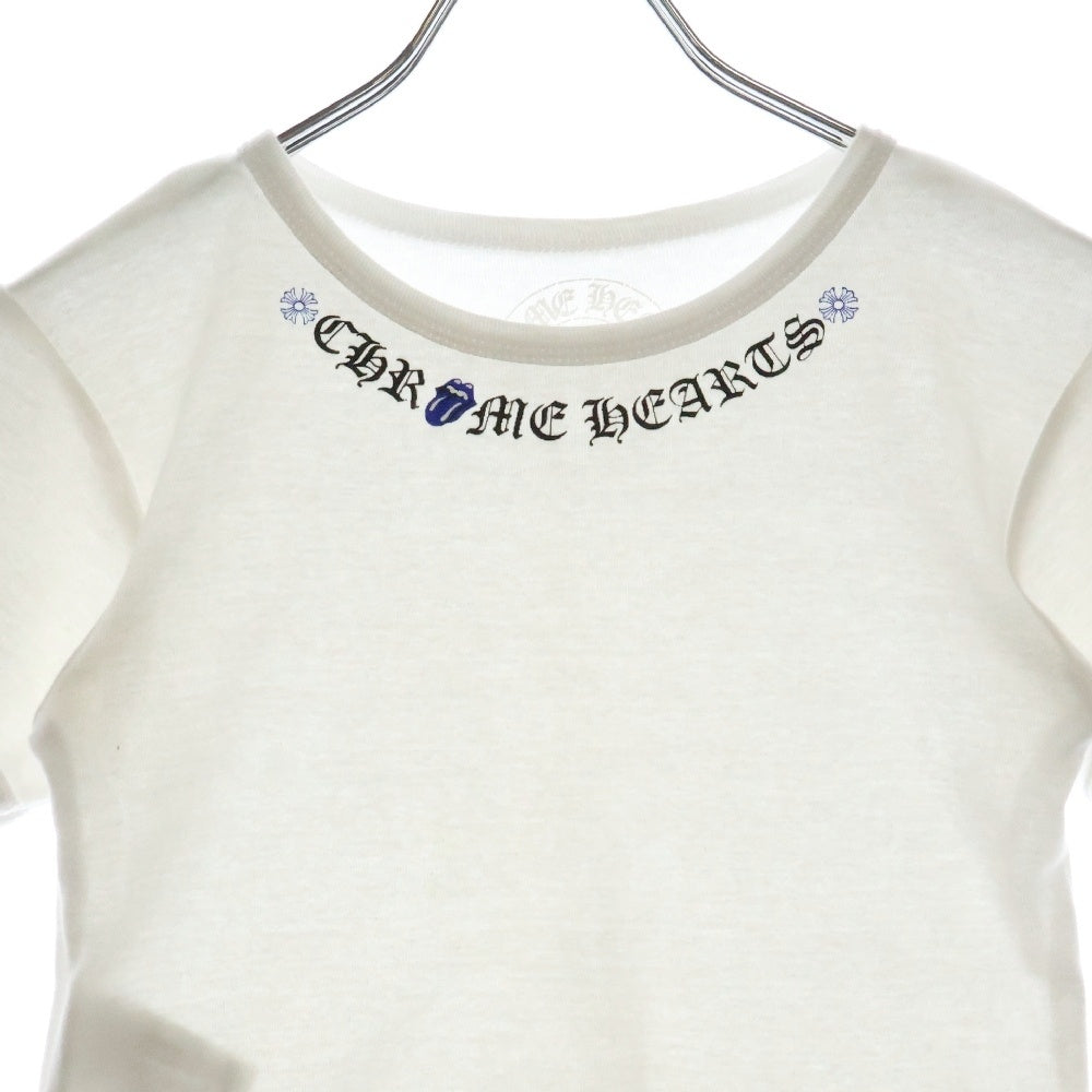 CHROME HEARTS(クロムハーツ) Rolling Stones Lip&Tongue Neck Rogo S/S Te リップ&タン ネックロゴ ショートスリーブTシャツ クロップド丈 レディース ホワイト/ブルー