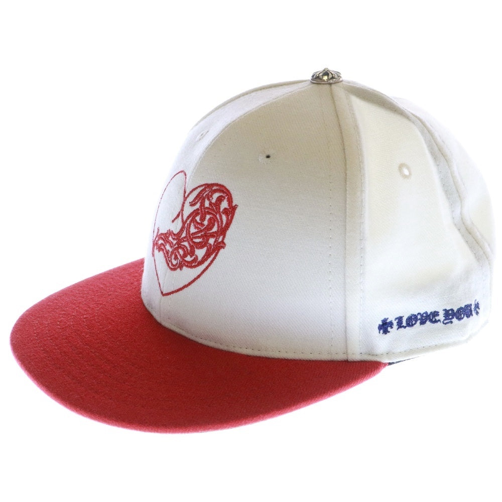 CHROME HEARTS(クロムハーツ) FITTED WOOL ACRYLIC SERGE VINY HEART ヴァインハートロゴ刺繍ベースボールキャップ 帽子 アイボリー/レッド