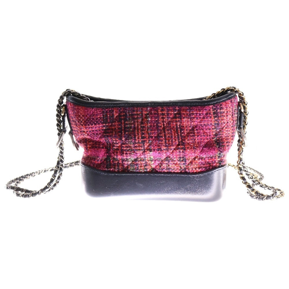 CHANEL(シャネル) ガブリエル ツイード Wチェーンショルダーホーボーバッグ レディース ピンク/ブラック
