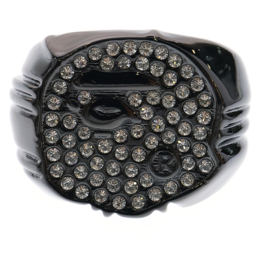 A BATHING APE(アベイシングエイプ) RHINESTONE APE HEAD RING ラインストーン リング ブラック