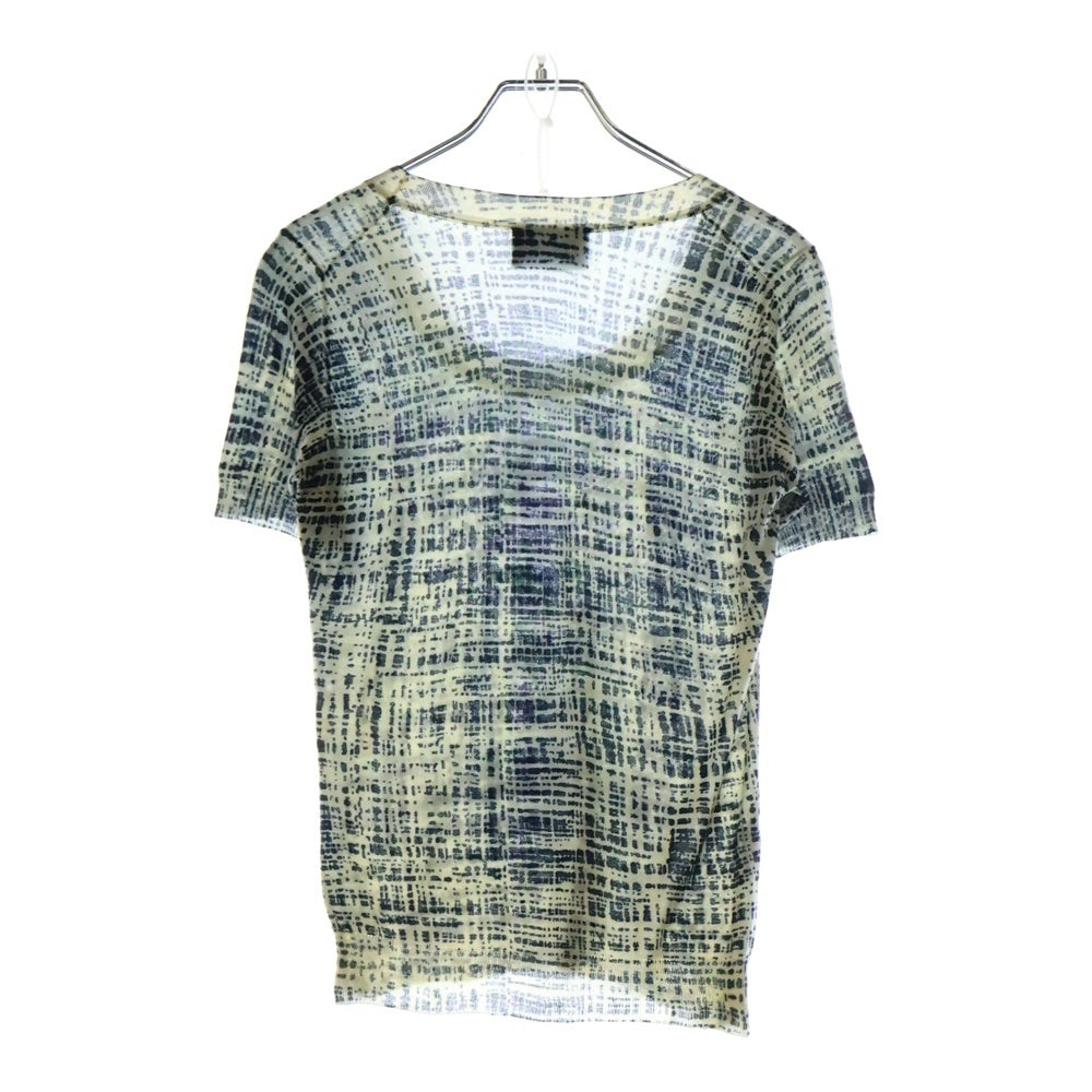 PRADA(プラダ) 総柄 コットンニットTシャツ レディース ホワイト/ネイビー