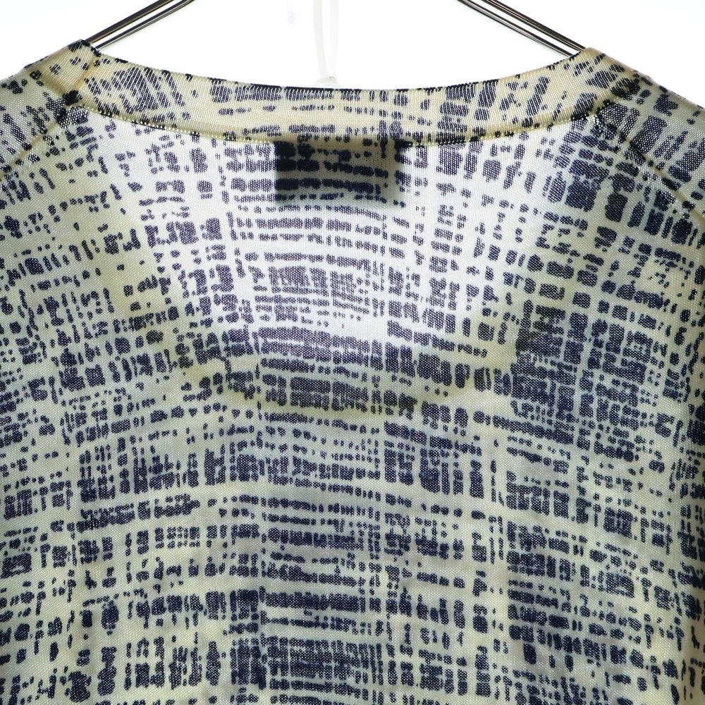 PRADA(プラダ) 総柄 コットンニットTシャツ レディース ホワイト/ネイビー