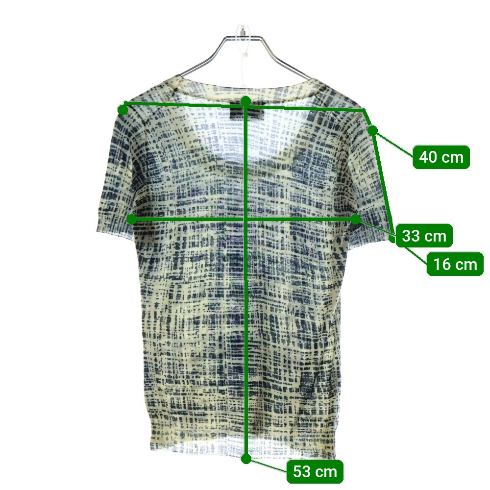 PRADA(プラダ) 総柄 コットンニットTシャツ レディース ホワイト/ネイビー