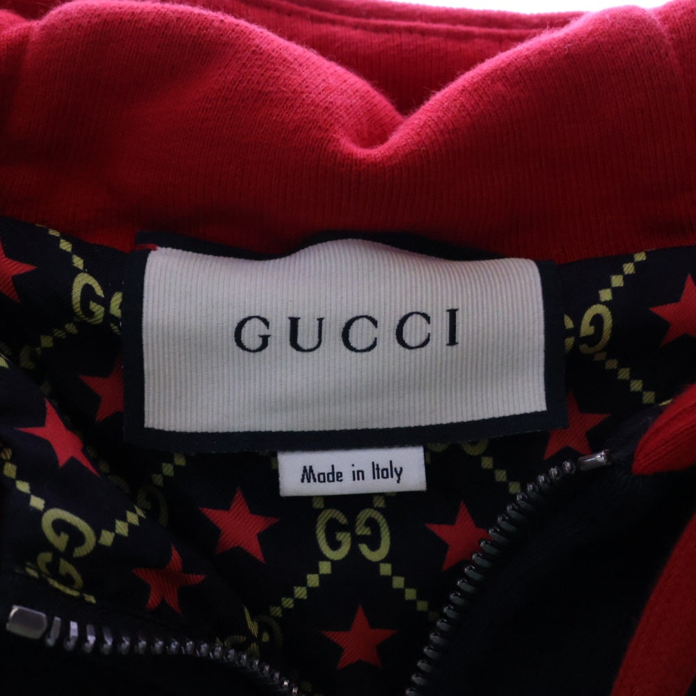GUCCI(グッチ) GUCCI BAND ロゴパッチ ジップアップパーカー ブラック/レッド/ブルー 576062-XJBBO