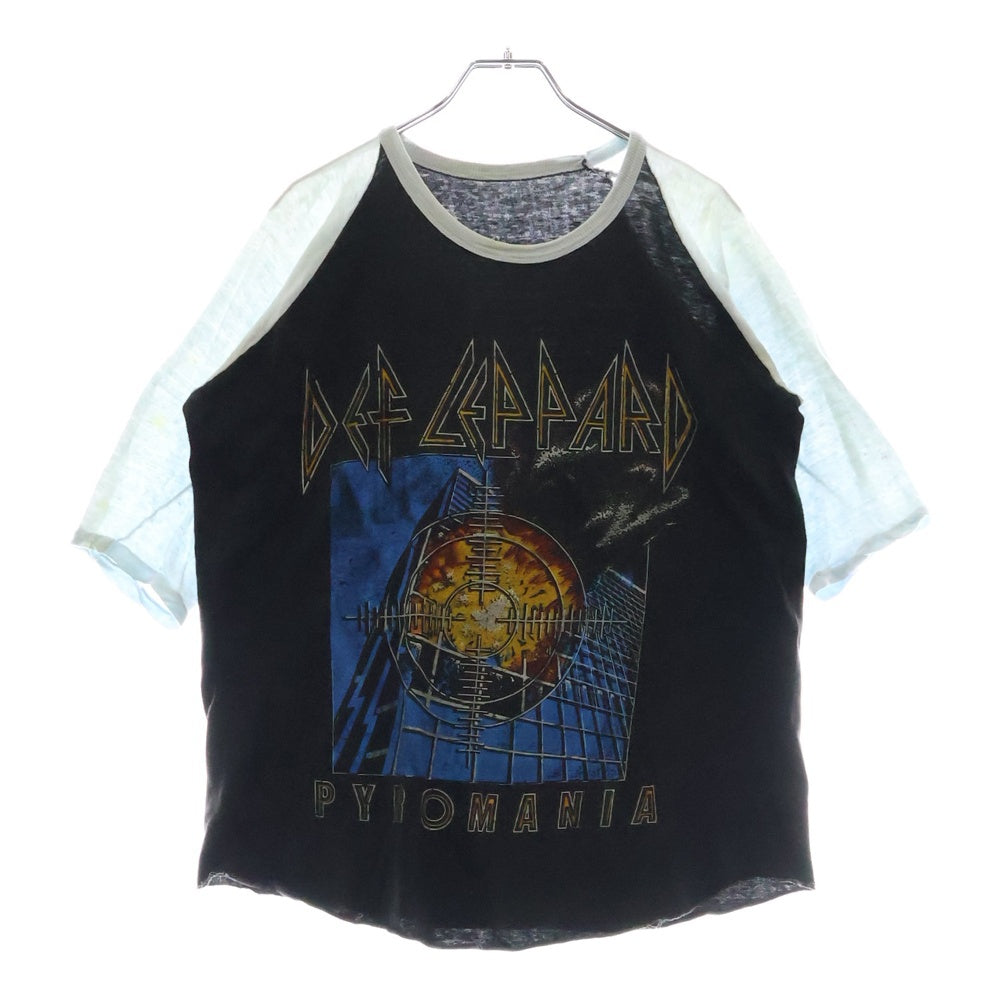 VINTAGE(ヴィンテージ) 80s DEF LEPPARD PYROMANIA デフレパード パイロマニア両面プリント ラグラン クルーネック 半袖Tシャツ カットソー ブラック/ホワイト※タグ欠品