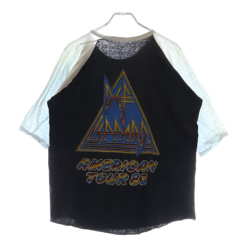 VINTAGE(ヴィンテージ) 80s DEF LEPPARD PYROMANIA デフレパード パイロマニア両面プリント ラグラン クルーネック 半袖Tシャツ カットソー ブラック/ホワイト※タグ欠品