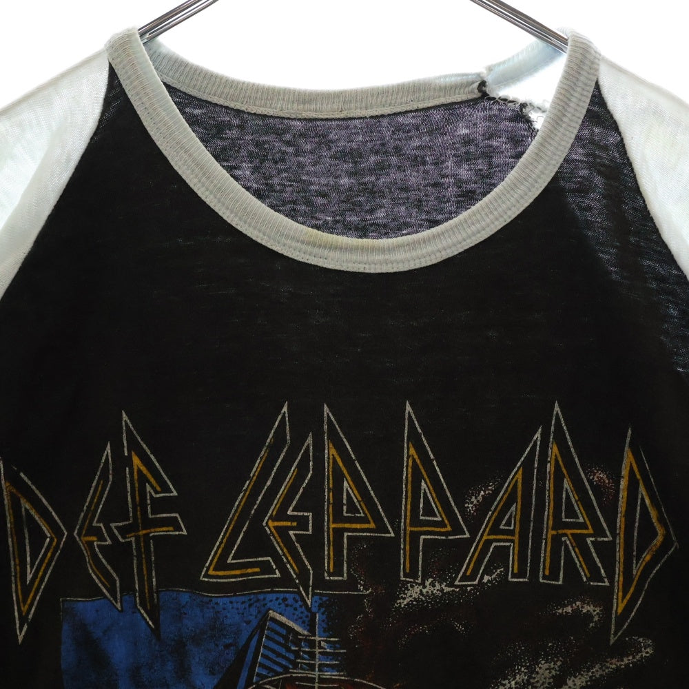 VINTAGE(ヴィンテージ) 80s DEF LEPPARD PYROMANIA デフレパード パイロマニア両面プリント ラグラン クルーネック 半袖Tシャツ カットソー ブラック/ホワイト※タグ欠品