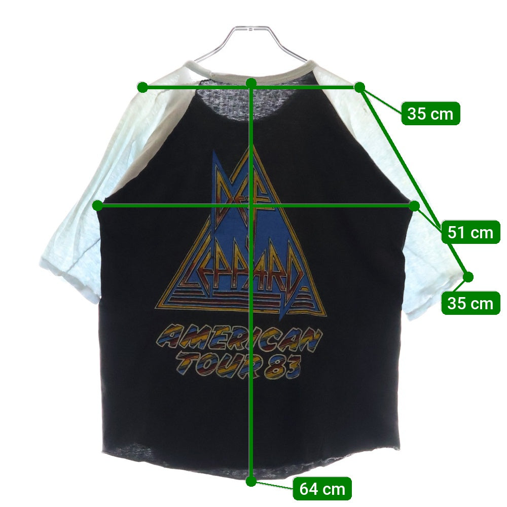 VINTAGE(ヴィンテージ) 80s DEF LEPPARD PYROMANIA デフレパード パイロマニア両面プリント ラグラン クルーネック 半袖Tシャツ カットソー ブラック/ホワイト※タグ欠品