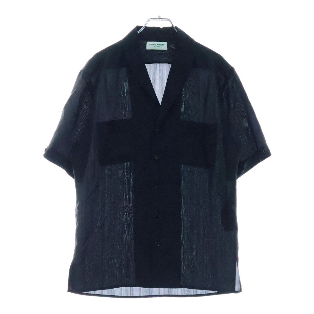 SAINT LAURENT PARIS(サンローランパリ) シルク 半袖開襟シャツ ブラック JP53 2020 00586