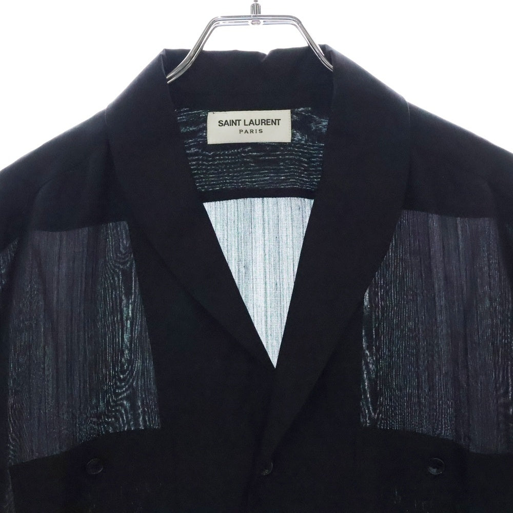SAINT LAURENT PARIS(サンローランパリ) シルク 半袖開襟シャツ ブラック JP53 2020 00586
