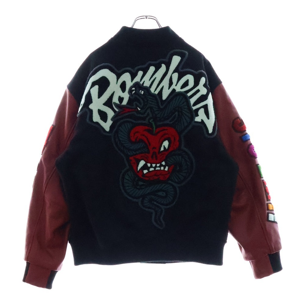SUPREME(シュプリーム) ×WTAPS 21AW VARSITY JACKET ワッペン装飾 レザー切り替えスタジアムジャケット ブラック/レッド