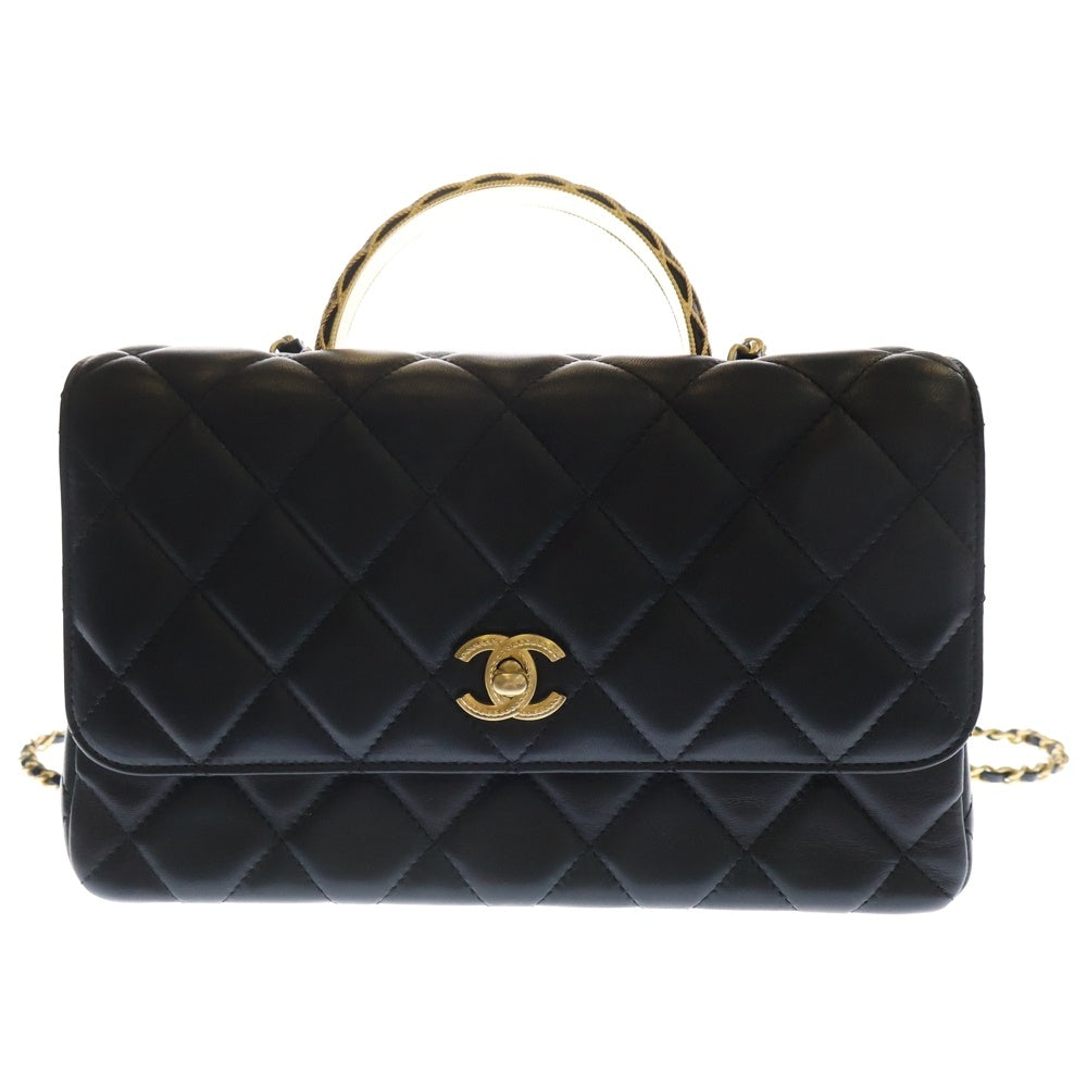 CHANEL(シャネル) マトラッセ ココマーク ラムスキン トップハンドル 2WAY ハンドショルダーバッグ ブラック AS4232
