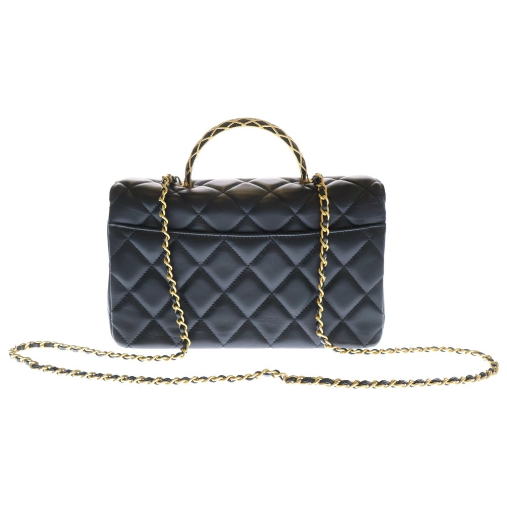 CHANEL(シャネル) マトラッセ ココマーク ラムスキン トップハンドル 2WAY ハンドショルダーバッグ ブラック AS4232