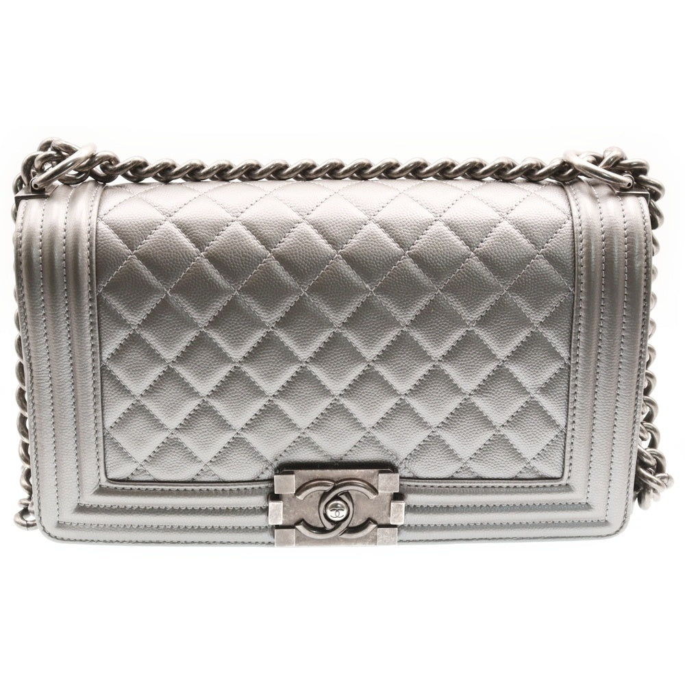 CHANEL(シャネル) ボーイシャネル25 ココマーク キャビアスキン チェーンショルダーバッグ シルバー