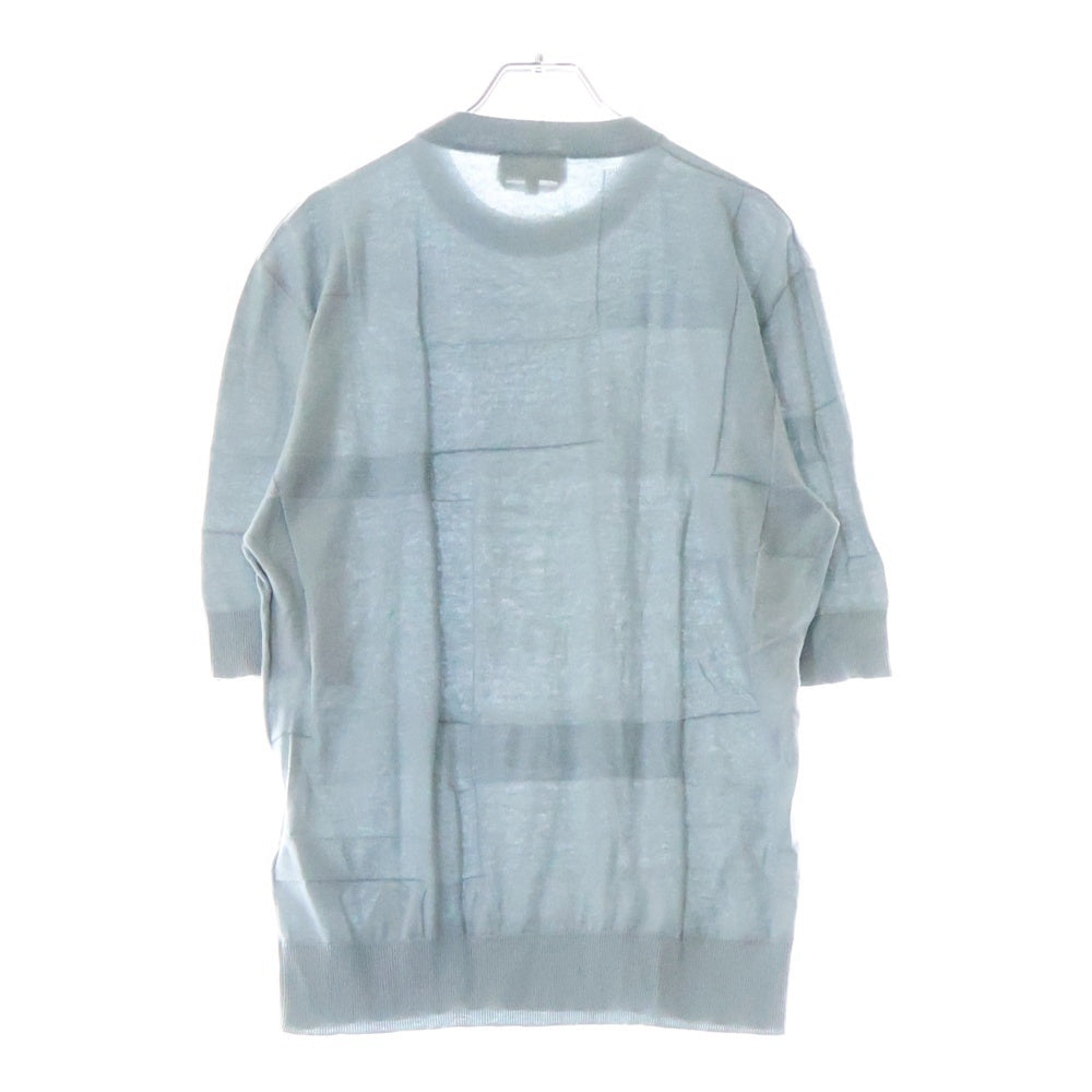 HERMES(エルメス) 25SS Calques en H カルク・アン・H ジャガード織 カシミア混半袖ニット ブルー H557060HA